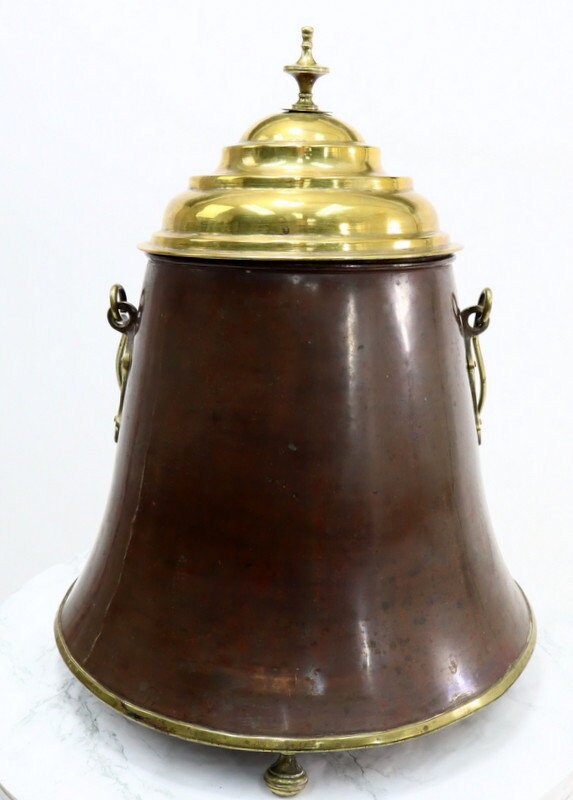 Original antique copper ash bucket with lid. Etsy