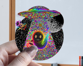 A Tale of a Ghost's Alien Abduction - Funny Halloween UFO Sticker
