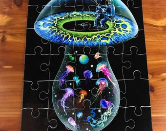 Trippy Puzzle Tripping on Space Mushrooms Gift for all ages (Various Puzzle Count)