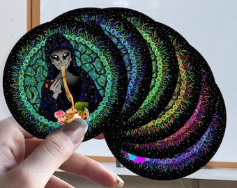 Alien Ramen is Life - Shroomaniac Brand Trippy Alien Sticker for all types of surfaces