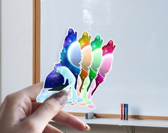 Trippy Wolf Sticker A Wolf's Dream Night for all types of surfaces