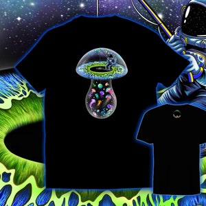 Tripping on Space Mushrooms - Shroomaniac Brand Trippy T-Shirt for Men, Women, Children, Unisex Graphic Shirt