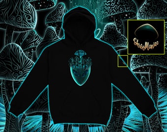 Shroomhead Ascensioin - Shroomaniac Brand Trippy Mushroom Alien Hoodie for Men, Women, Children, Unisex Hoodie