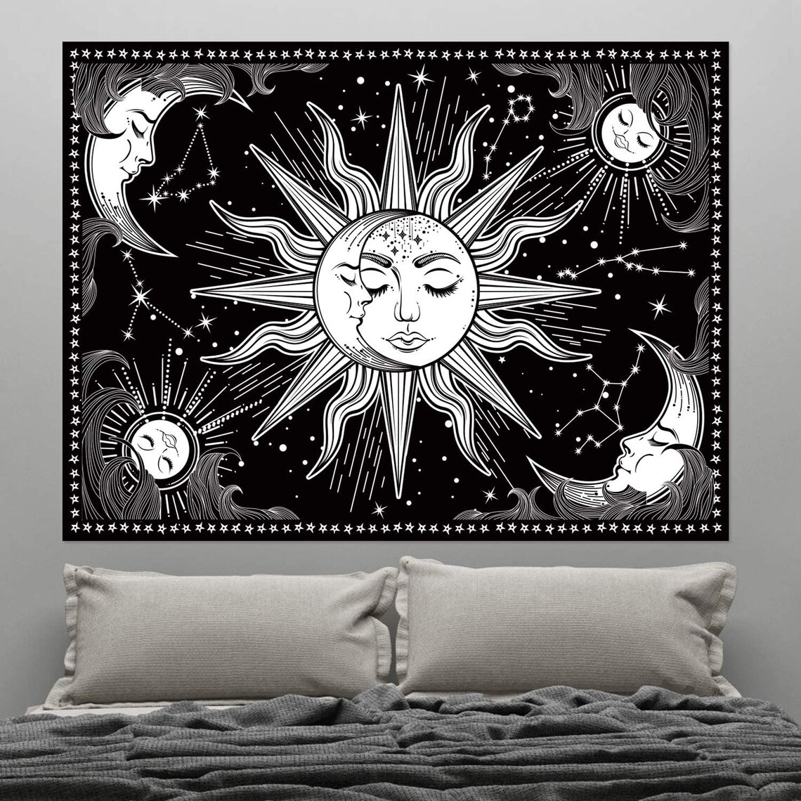 Black and White Tapestry Wall Hanging Mystic Tapestry as Wall Etsy
