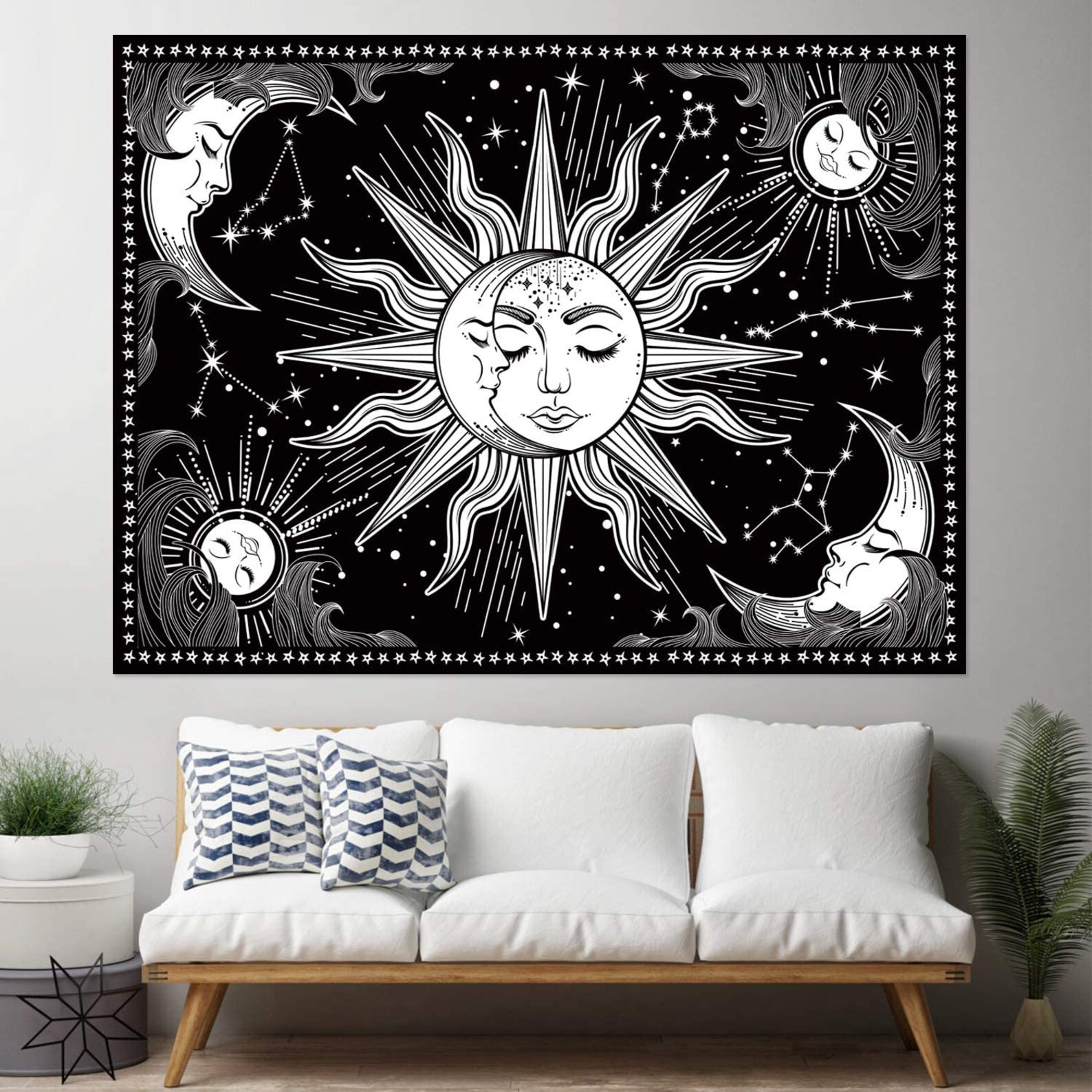 Black and White Tapestry Wall Hanging Mystic Tapestry as Wall Etsy