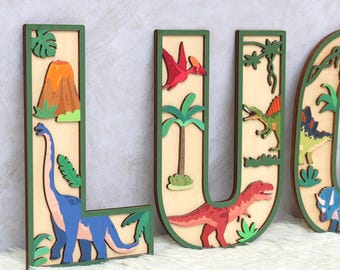 Personalized 3D Dinosaur Name Sign: Custom Wood Letters, Nursery Decor