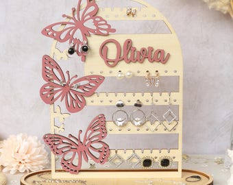 Personalized Wood Earring Holder: Butterfly Jewelry Organizer