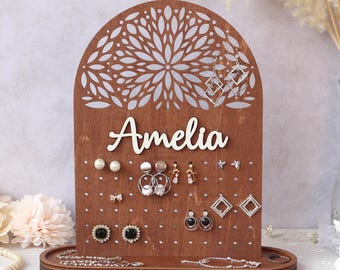 Personalisierte Holz Ohrring Halter: Schmuck Organizer Display Stand