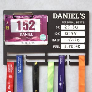 Running Medal and Personal Bests Display Board | Personal Bests Chalkboard Design | Running Medal and Bib Display Rack | Gifts for Runners