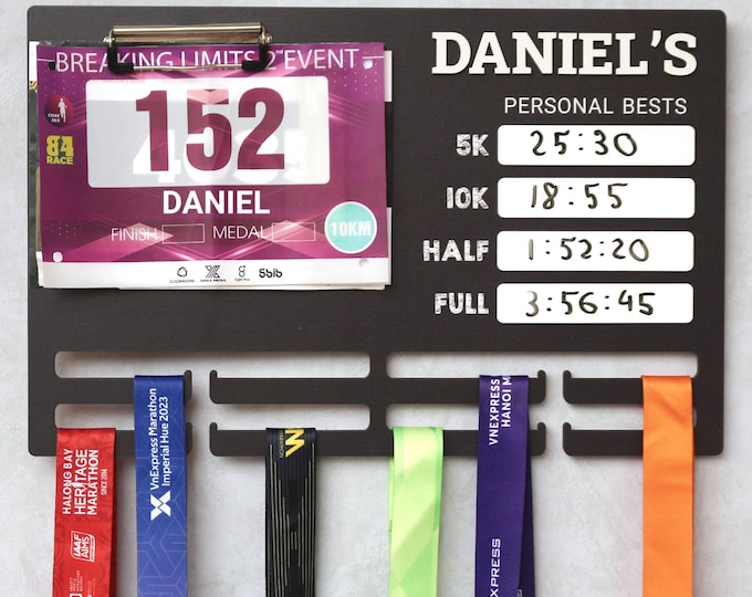 Running Medal and Bib Display | Personal Bests Chalkboard