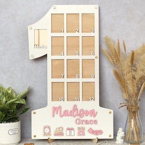 Marco de fotos mensual para pared, desde el nacimiento hasta el primer año, marco de fotos de madera personalizado para bebé, decoración para el primer cumpleaños, regalo para bebé