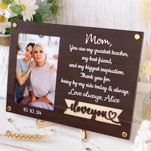 Gepersonaliseerde fotolijst: custom quote, Baltisch berkenhout, cadeau voor moeder