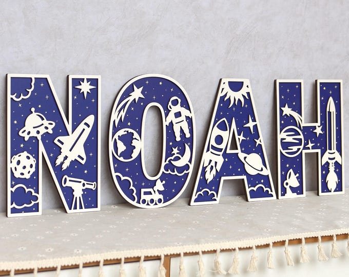 Personalized Space Letter: 3D Wooden Name Sign, Nursery Decor