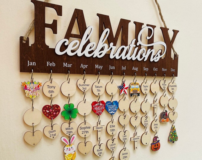 Family Celebrations Board with Holiday Tags, Personalized Family Birthday Sign, Family Celebrations Calendar For Birthdays and Anniversaries