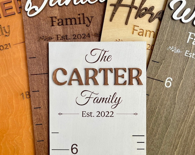 Personalized Family Growth Chart: Wooden Baby Height Ruler, Nursery Decor (5 puzzle pieces)