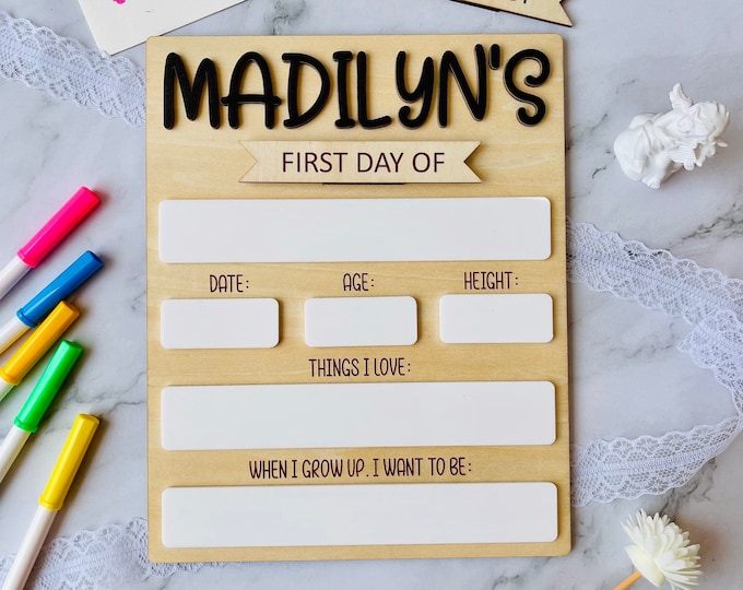 Back to School Sign, First Day of School Sign, Last Day of School Sign, Personalized Back to School Photo Prop, Reusable Dry Erase Board