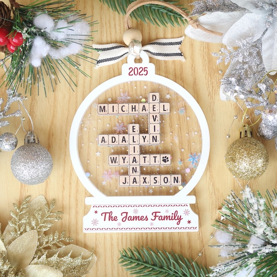 Personalisierte Scrabble Weihnachtsdekoration  Kreuzwortrtsel Ornament  Mit Familienname, Kristall Rund