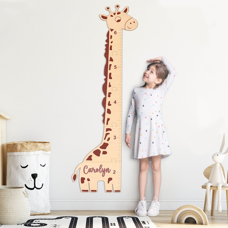 Personalized Giraffe Growth Chart: Wooden Height Ruler, Nursery Decor image 2