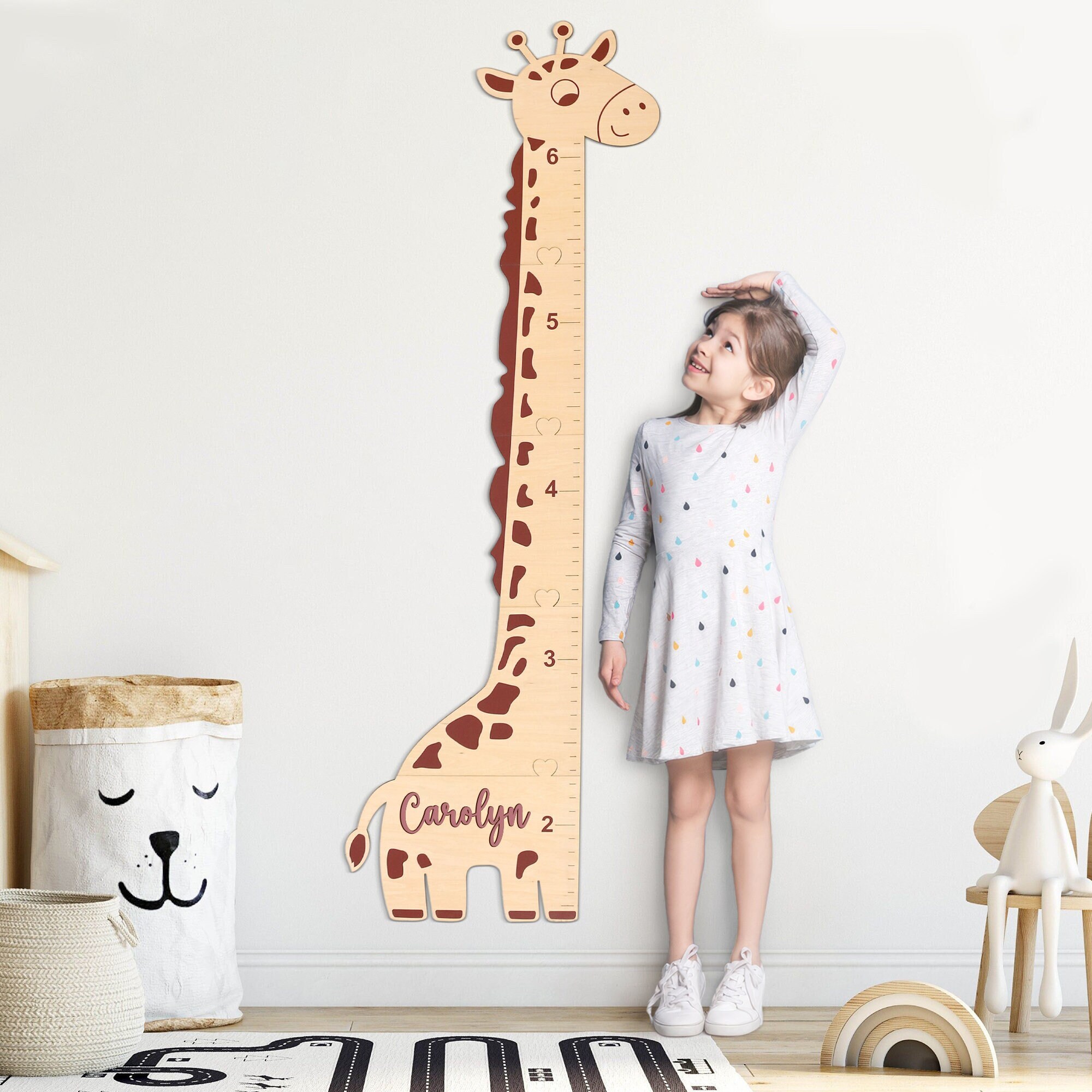 Groeimeter kinderen hout - Giraffe girl with custom name