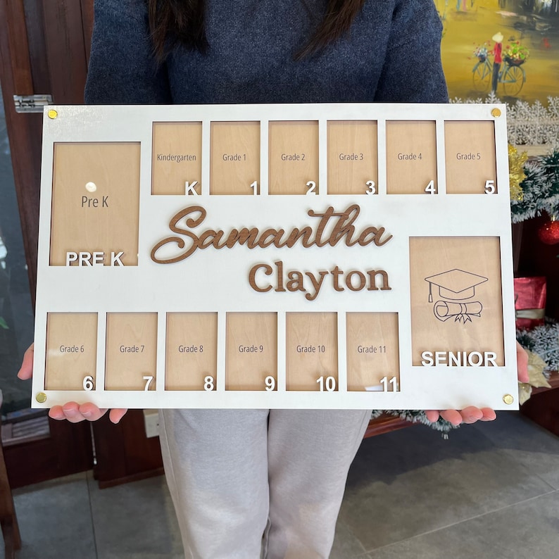 Pre K to Graduation School Picture Frame, School Years Photo Frame, Personalized Grade School Photo Frame, Senior Picture Gift 2Tone White/Natural