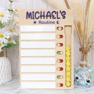 Grafico personalizzato dei compiti per bambini, grafico scorrevole delle routine con stelle ricompensa, lista di controllo giornaliera, attività quotidiane per bambini, routine quotidiana cancellabile a secco