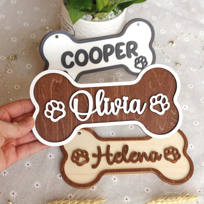 Personalized Wooden Dog Name Sign: Bone Pet Plaque - Etsy