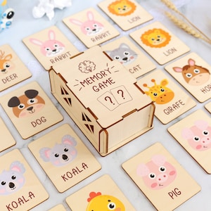 Juego de memoria de madera para niños - Tarjetas a juego - Juguetes Montessori de madera - Juguetes de aprendizaje para niños pequeños - Tarjetas a juego de animales de granja