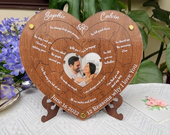 Rompecabezas de corazón personalizado con foto, razones por las que te amo, regalo de aniversario