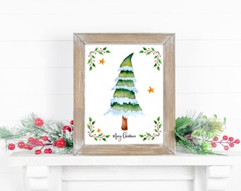 Watercolor Christmas Tree Print, Holiday Wall Art (Digital Download)