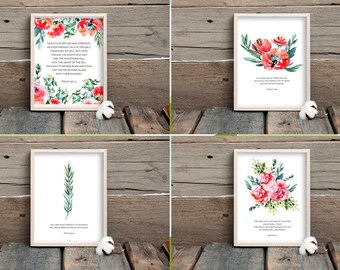 Paquete de 20 láminas con versículos bíblicos florales, arte mural cristiano (descarga digital)