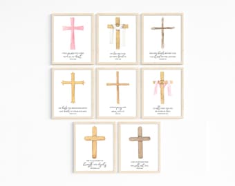 Pascua imprimible conjunto de 8 cruces de acuarela - Biblia verso impresiones - regalos de Pascua - decoración de la pared cristiana - decoraciones de Pascua - regalos de la iglesia