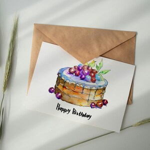 Cartão de aniversário para impressão, cartão de aniversário em aquarela para download, cartão de feliz aniversário, cartão 5x7, cartão dobrável, cartão em branco