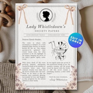 Faire-part personnalisé, Documents de société, Baby shower, Sexe révélateur, modèle pour toile, Grossesse, Imprimable, Lady Whistledown's