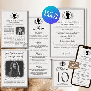 Plantilla de paquete, Documentos de la sociedad, Tarjeta de cumpleaños, Plantilla para canva, Tarjeta de cumpleaños digital, Cumpleaños imprimible, Despedida de soltera victoriana