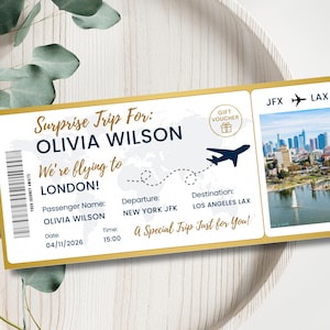 Editable Boarding Pass Template, Printable Plane Ticket, Travel Gift for Him Her, Surprise Trip Reveal Ticket, Digital Download