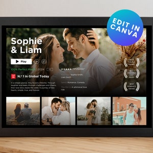 Plantilla de póster de película personalizada para Canva, póster personalizado, San Valentín, regalo de pareja, regalo de aniversario, descarga digital