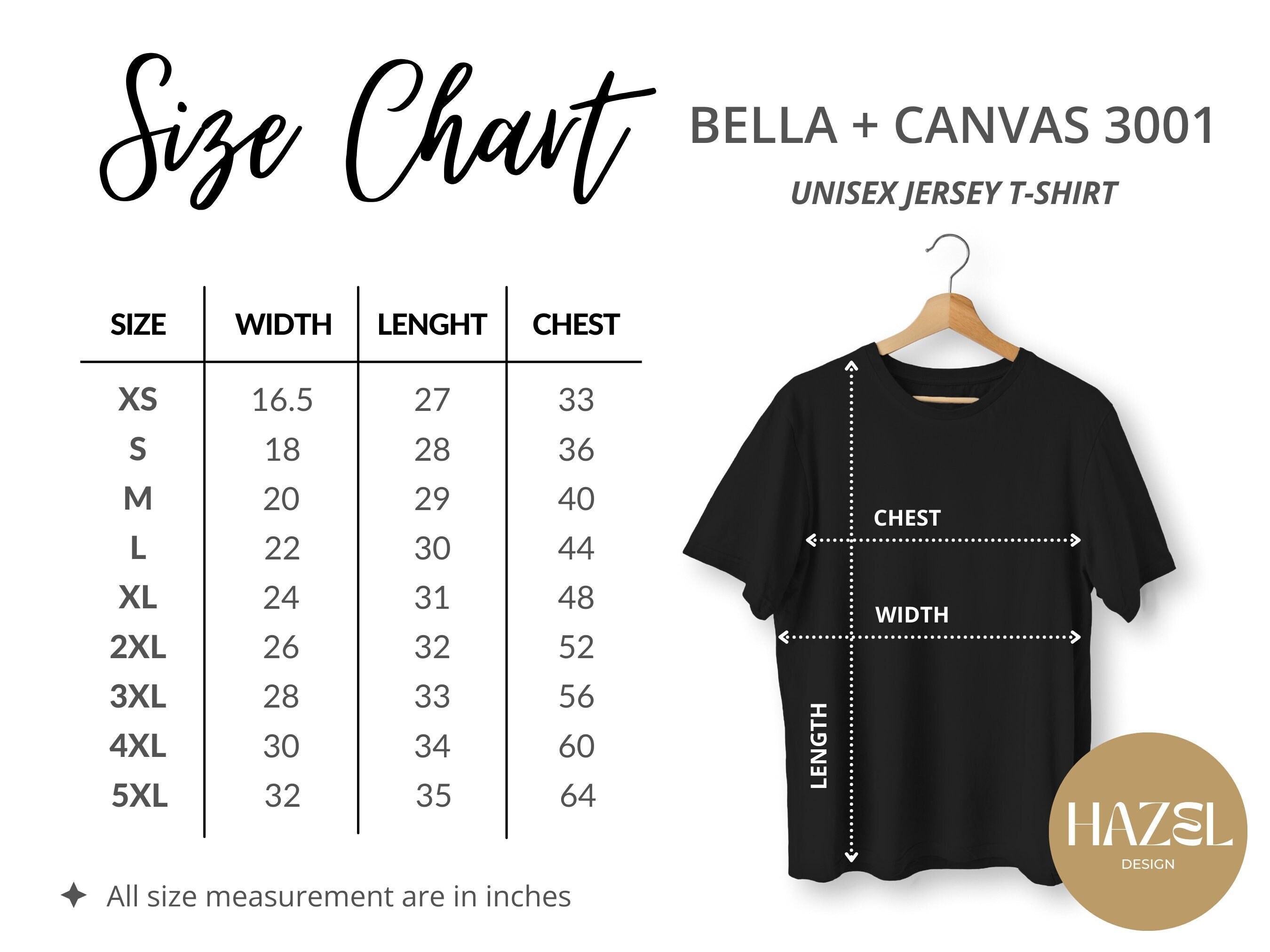 Bella Canvas 3001 Size Chart Print on Demand Size Chart 3001 - Etsy