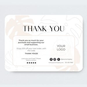 Carte de remerciement bohème, modifiable, carte de remerciement pour votre achat, remerciement du vendeur, modèle de carte de visite, imprimable