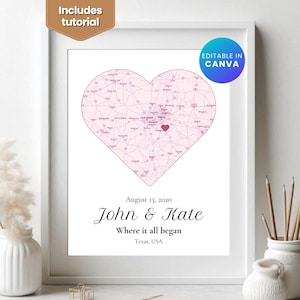 Personalisierte Herzkarte, wo wir uns getroffen haben, wo alles begann, Geschenk für Sie, Geschenk für Ihn, personalisierte Karte, Jubiläumsgeschenk, Canvas