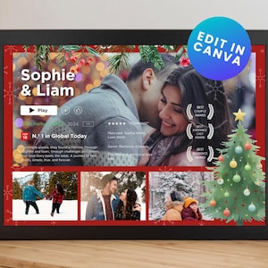 Modèle d'affiche de film de Noël personnalisé pour toile, affiche personnalisée, carte photo de vacances inspirée d'un film télévisé en streaming, cadeaux de Noël