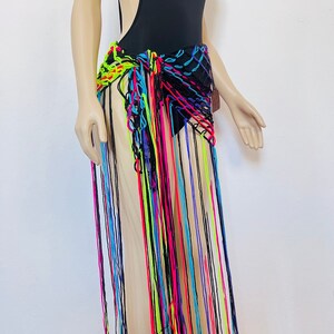 Handmade Spaghetti Fringe Strap Cover Up, Colorful Neon Fishnet Bikini Sarong, Sexy Beachwear Skirt Wrap