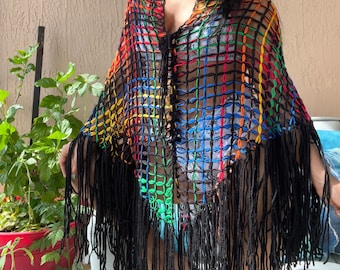 Saída de praia multicolorida, saia maxi para biquíni, vestido de malha para piscina, pareô para praia feminina, rave, moda praia boho