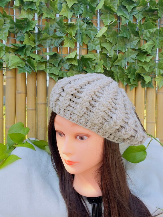 Cream Crochet Chunky Hat | Winter Warm Bulky Tam | Elegant  display picture 1