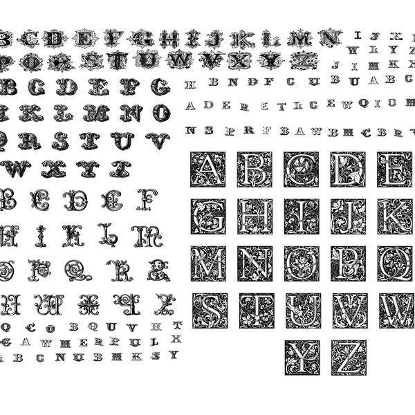 ALPHABET ILLUSTRATION ANTIQUE, Lettres ornementales , Eps fichiers coupés , Alphabet Svg , Anciennes lettres ornementales , Monogramme d’ornement Svg