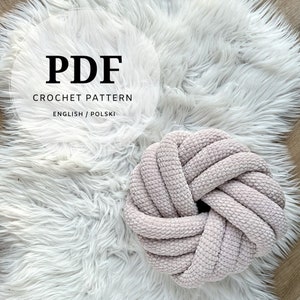 crochet pattern for a round tied pillow, pdf instruction with video and photos, very easy to make universal decoration, knot cushion