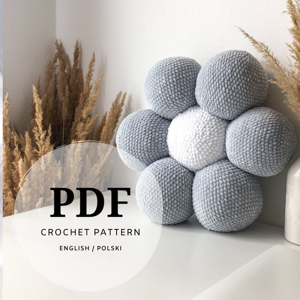 Patron au crochet pour un oreiller en forme de fleur, niveau débutant, PDF en anglais et polonais