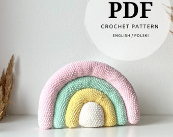 pdf crochet pattern for a rainbow pillow, very easy to make for everyone, for a children's room, colorful decoration