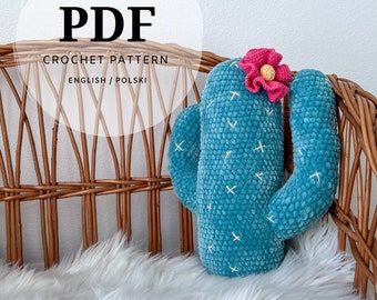 crochet pattern for a blooming cactus with a flower, pillow and decoration for a children's garden, wild west, for an animal fan