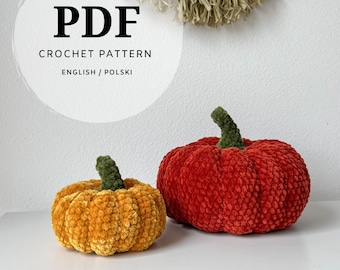 crochet pattern for two pumpkin sizes, printable, easy instructions for autumn decorations, plush yarn