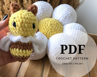 crochet PDF set in Polish and English for a bee and a pillow, a hand-made gift idea